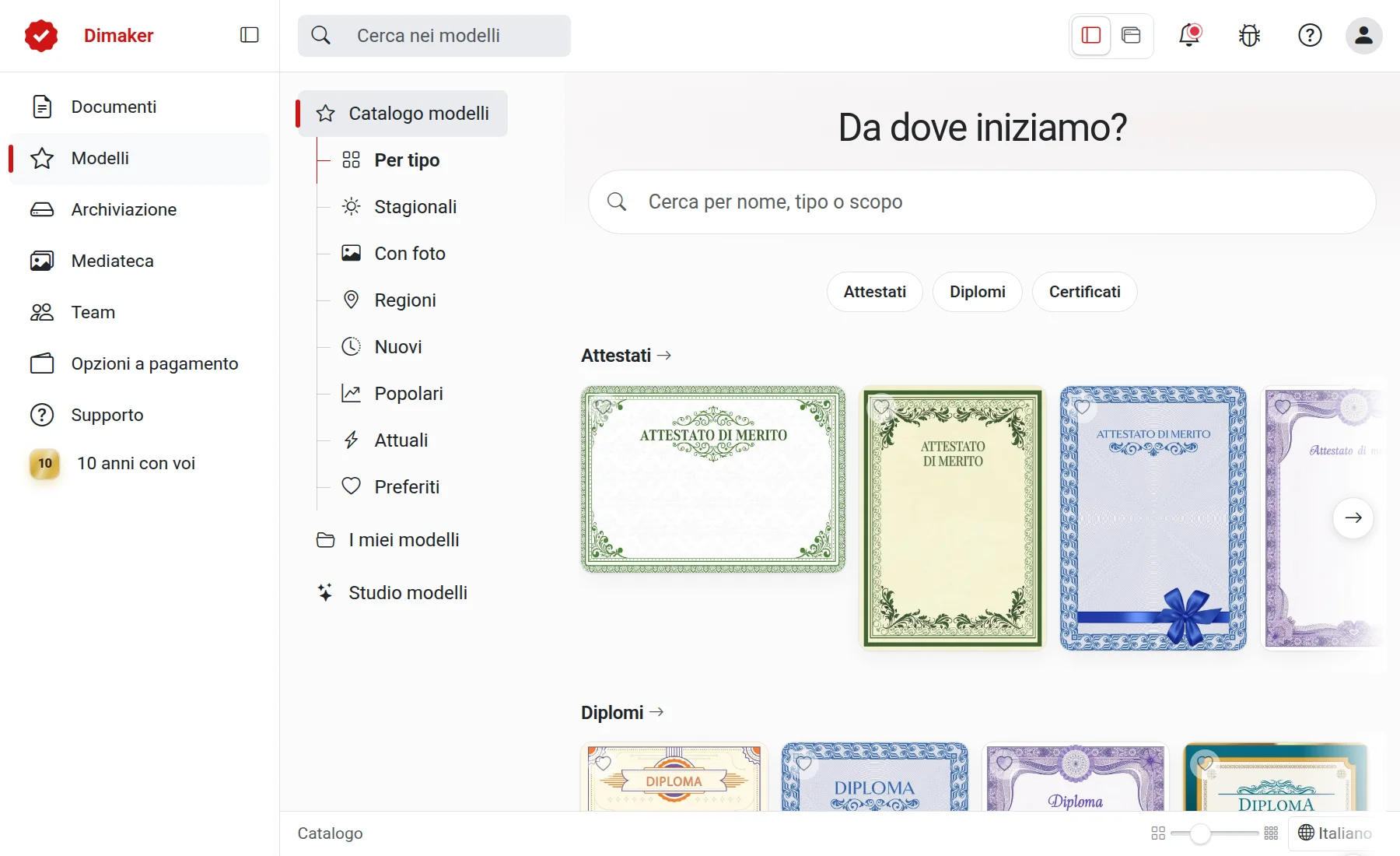 Catalogo modelli
