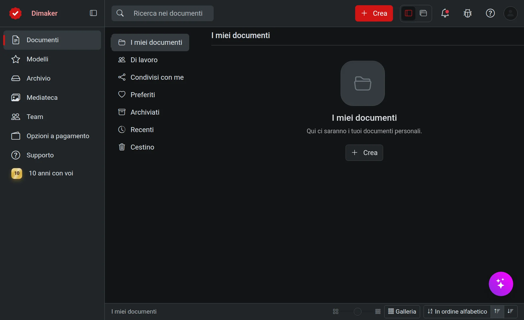 Tema scuro dell'applicazione