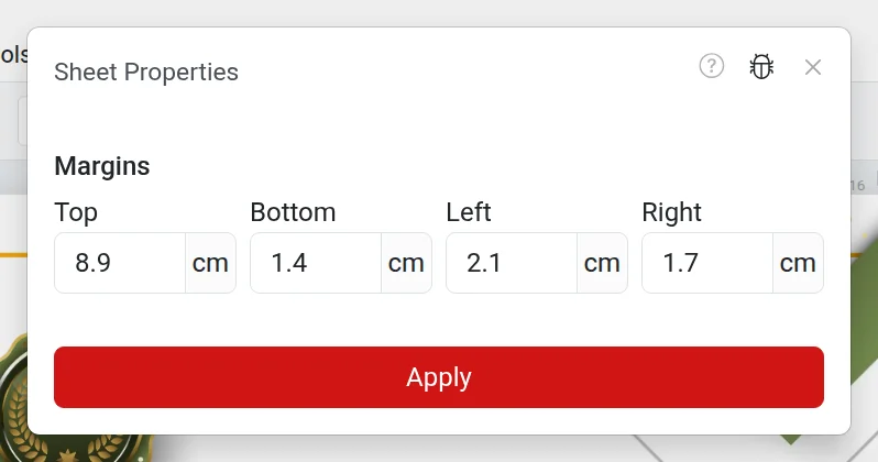 Fenêtre « Propriétés de la page »