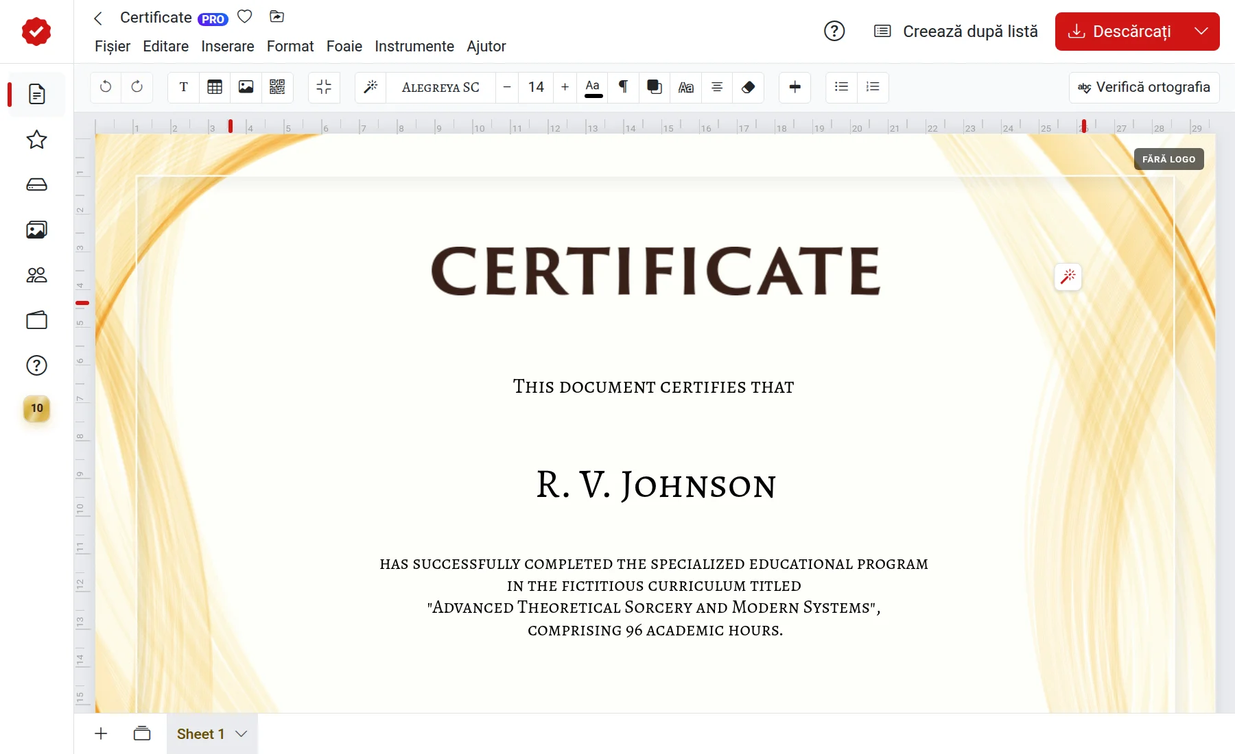 Editor online de diplome de merit și diplome