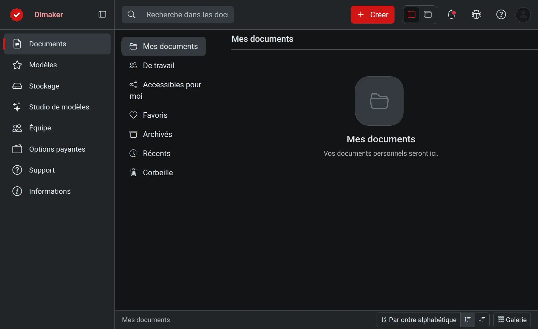 Thème sombre de l'application