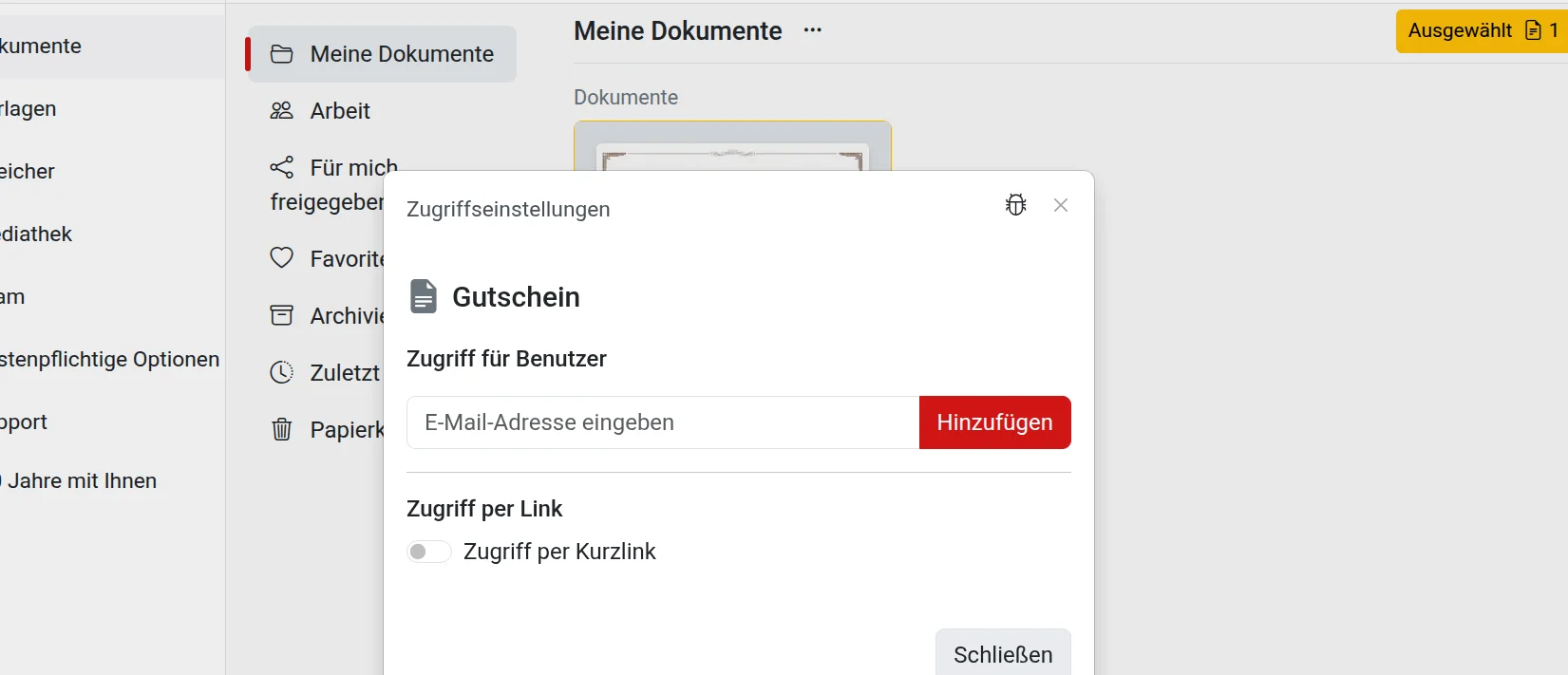 Freigabeeinstellungen für das Dokument