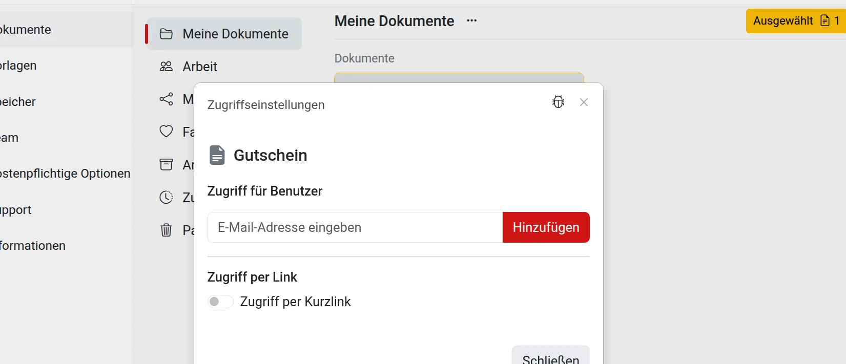 Freigabeeinstellungen für das Dokument