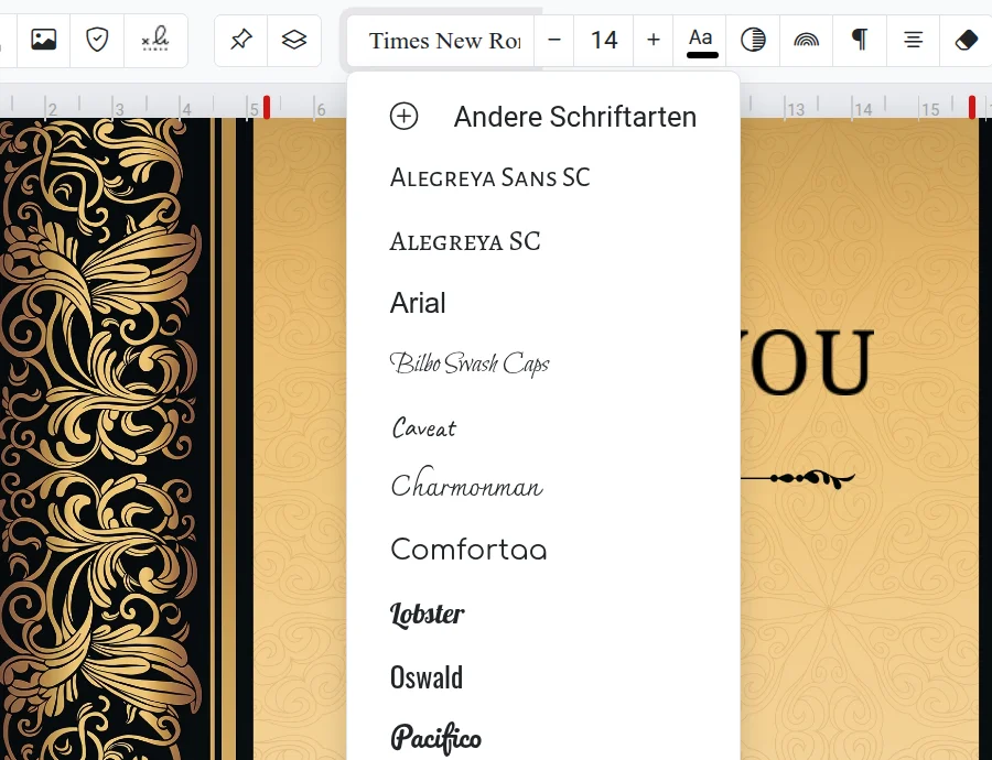 Schriftauswahl im Editor