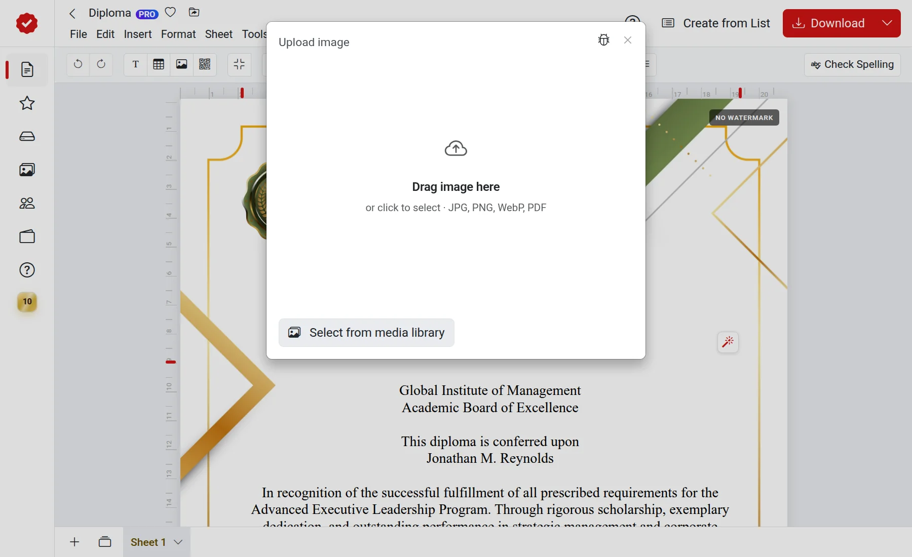 Upload custom background