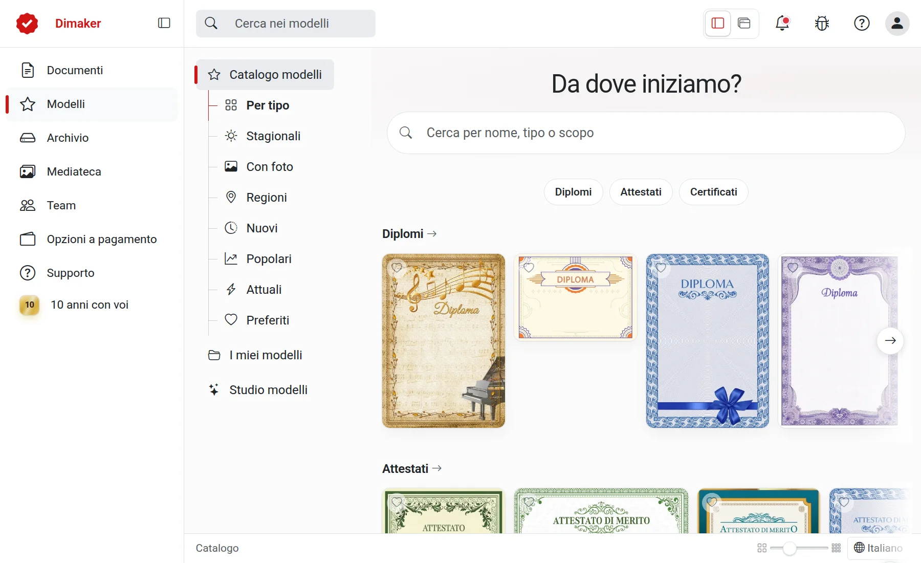 Catalogo modelli