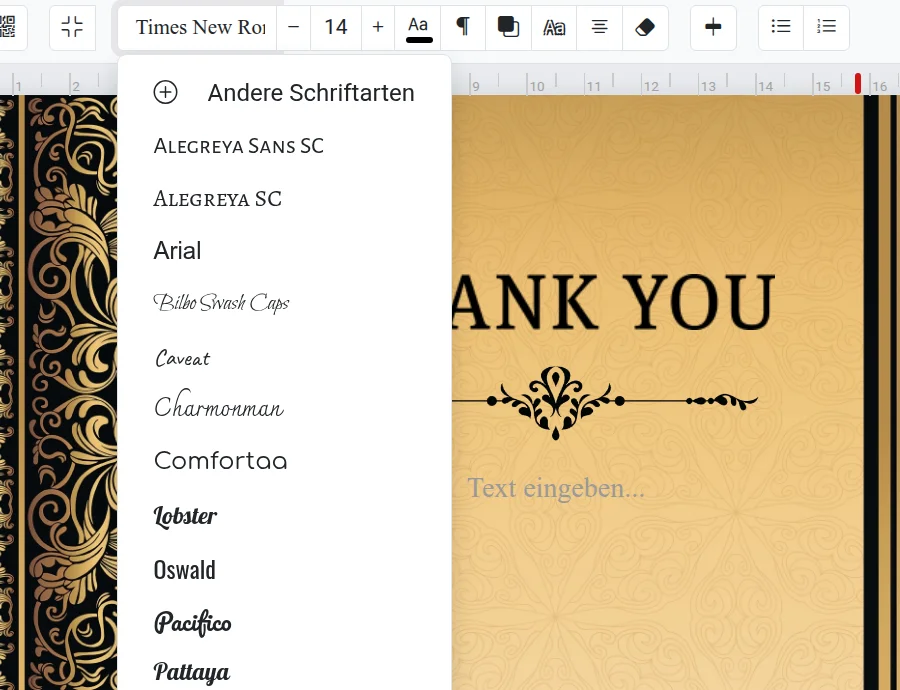 Schriftauswahl im Editor