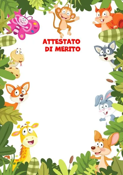 Modello di attestato per bambini «Giochi nella giungla»