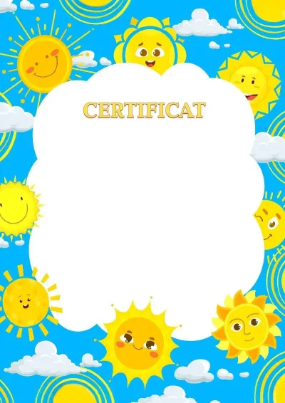 Șablon de certificat pentru copii «Vară veselă»