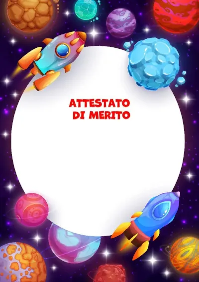 Modello di attestato per bambini «Viaggio spaziale»