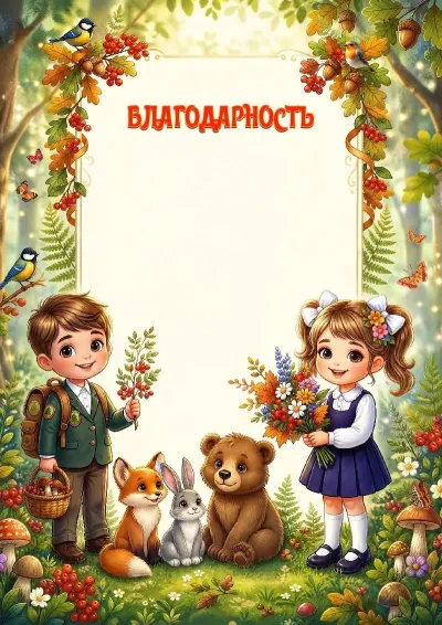 Шаблон благодарности «Лесные открытия»