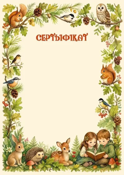 Шаблон дзіцячага сертыфіката «Лясныя сябры»
