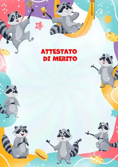 Modello di attestato per bambini «Procioni allegri»