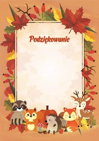 Szablon dziecięcego podziękowania «Jesienni przyjaciele»