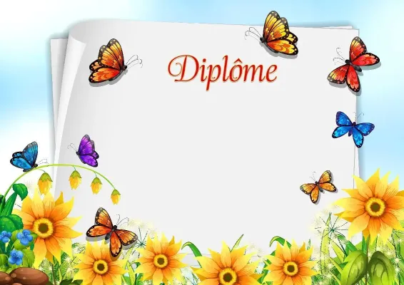 Modèle de diplôme pour enfant «Papillons dans le jardin»