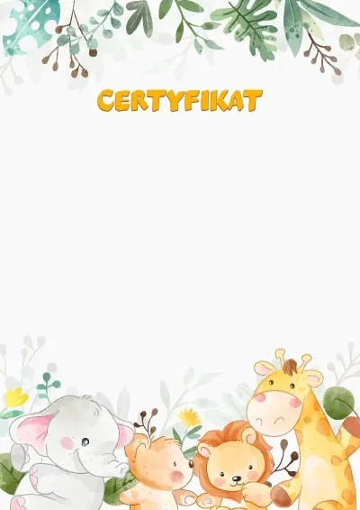 Szablon certyfikatu „Przyjaciele z safari”