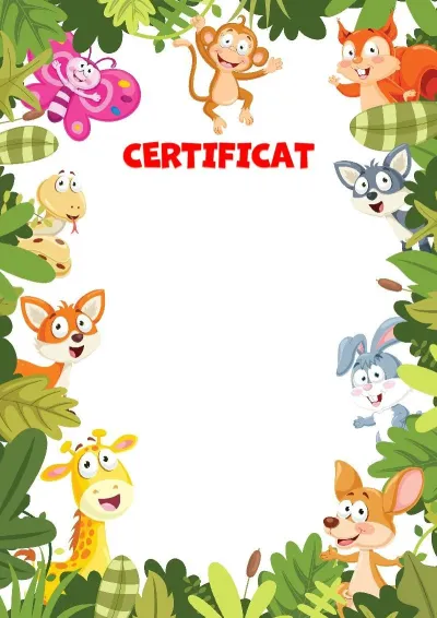 Șablon de certificat pentru copii «Jocuri în junglă»