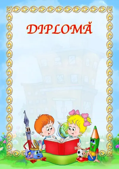 Șablon de diplomă școlară «E timpul pentru școală!»