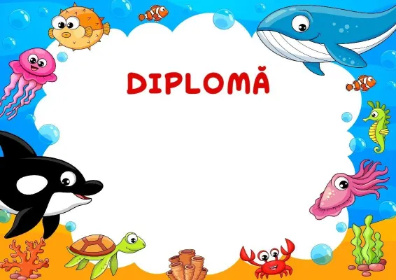 Șablon de diplomă pentru copii «Prietenii subacvatici»