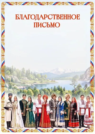 Шаблон художественного благодарственного письма «Народы России»