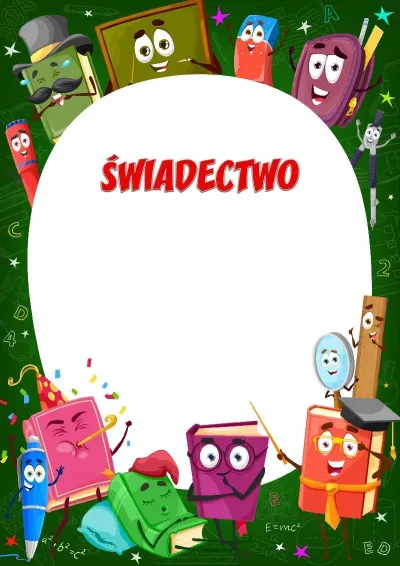 Szablon dziecięcego świadectwa «Wesołe podręczniki»