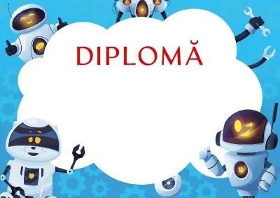 Șablon de diplomă pentru copii «Roboți veseli»
