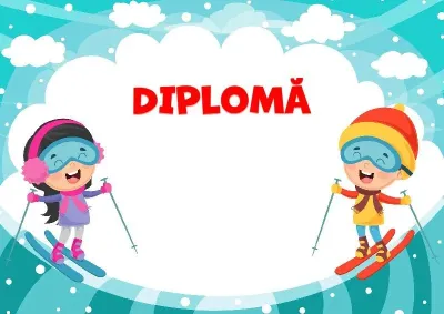 Șablon de diplomă pentru copii «Iarna la schi»
