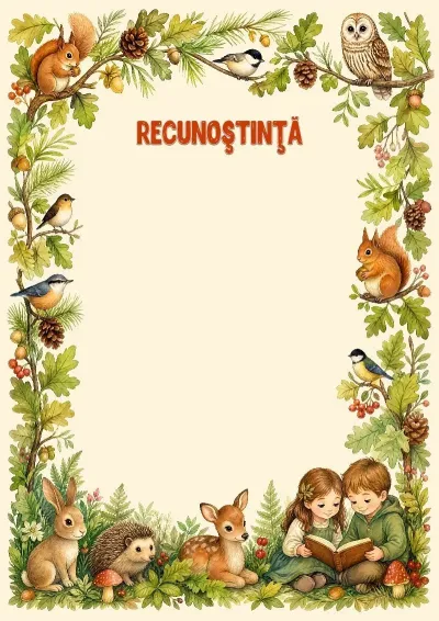 Șablon de recunoștință pentru copii „Prietenii pădurii”