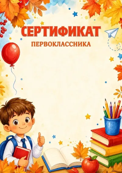 Шаблон школьного сертификата первоклассника «Тропинка к знаниям»