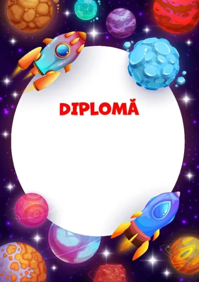 Șablon de diplomă pentru copii «Călătorie cosmică»