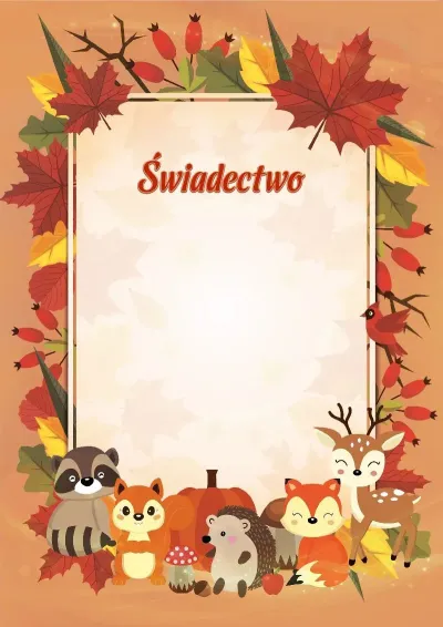 Szablon dziecięcego świadectwa «Jesienni przyjaciele»