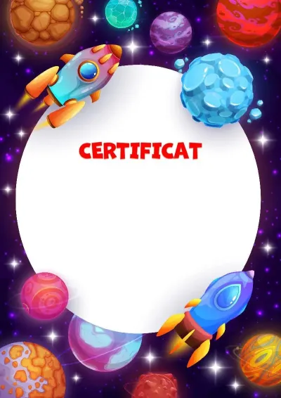 Șablon de certificat pentru copii «Călătorie cosmică»