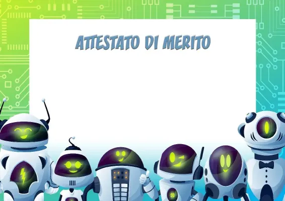 Modello di attestato scolastico «Robot - amici»