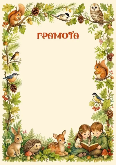 Шаблон дитячої грамоти «Лісові друзі»