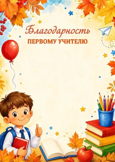Шаблон школьной благодарности первому учителю «Тропинка к знаниям»