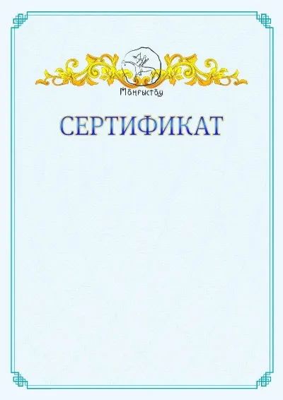 №15 ресми сертификаттың үлгісі