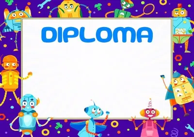 Modello di diploma per bambini «Robot divertenti»
