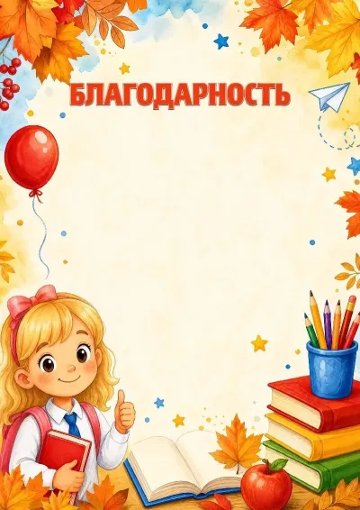 Шаблон школьной благодарности «Вперед к знаниям!»