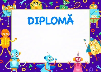 Șablon de diplomă pentru copii «Roboți amuzanți»
