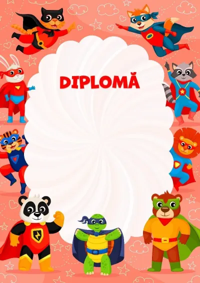Șablon de diplomă pentru copii „Supereroi veseli”