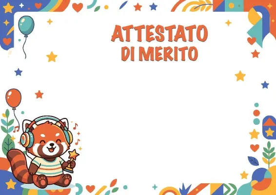 Modello di attestato per bambini «Panda Musicale»