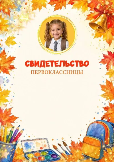 Шаблон свидетельства первоклассницы «Школьные вершины»