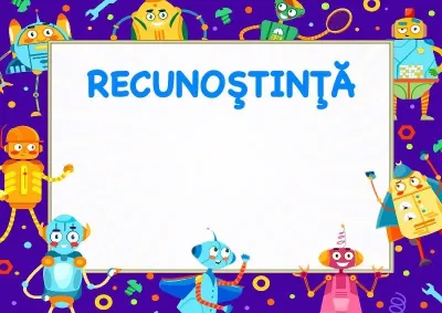 Șablon de mulțumire pentru copii «Roboți amuzanți»