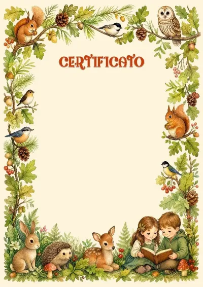 Modello di certificato per bambini «Amici della foresta»