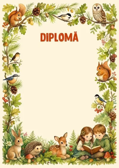 Șablon de diplomă pentru copii „Prietenii pădurii”