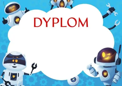 Szablon dziecięcego dyplomu «Wesołe roboty»