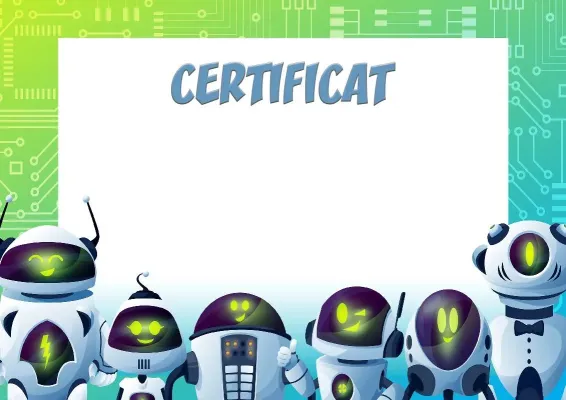 Șablon de certificat școlar «Roboții - prieteni»