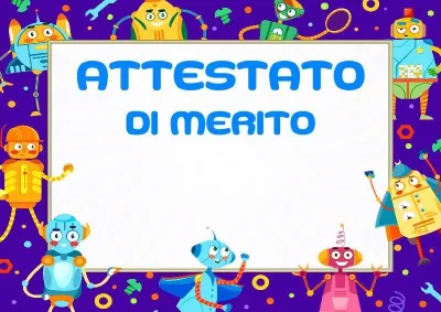 Modello di attestato per bambini «Robot divertenti»