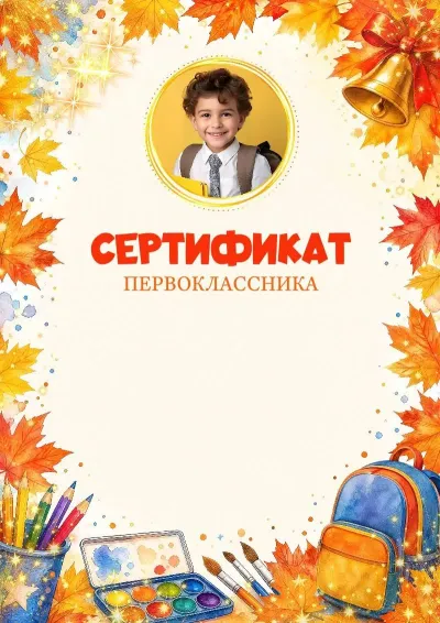 Шаблон сертификата первоклассника «Школьные вершины»