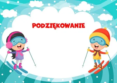 Szablon dziecięcego podziękowania «Zima na nartach»